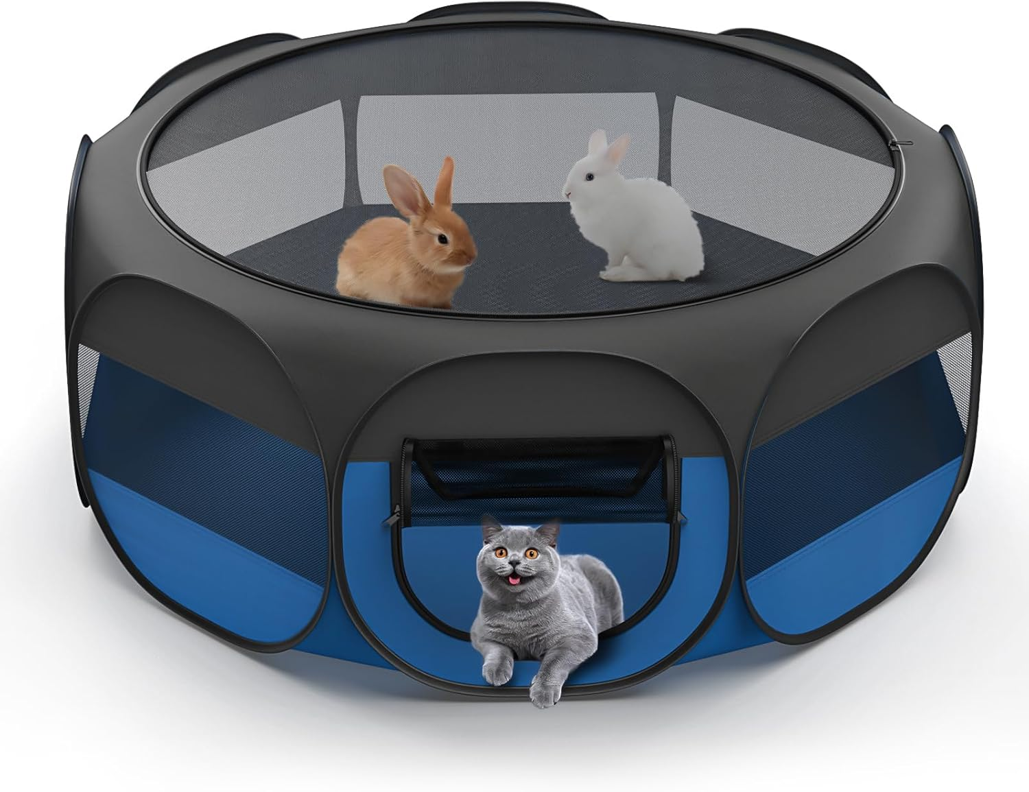 Vavopaw Pet Playpen for Small Animals, Breathable Cat Tent with Removable Zip & Waterproof Base, Portable Cat Playpen for Puppies, Rabbits, for Indoor/Outdoor, Black + Blue image number 1