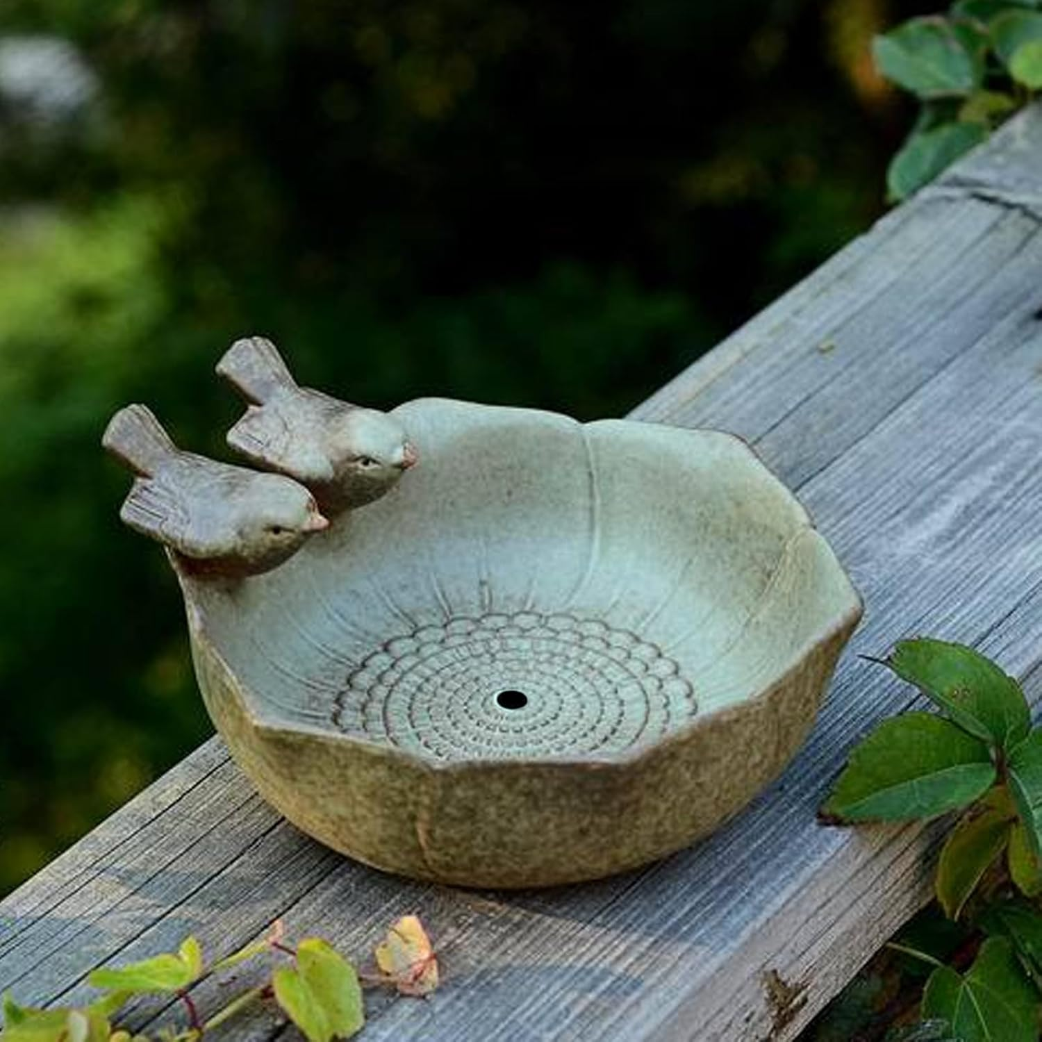 Ceramic Bird Bath - Garden Outdoors Bird Bath Feeder Bowl,Artistic Birdfeeder Tray Birdbaths Yard Decor for Hummingbirds Parrots Butterflies Squirrels - Holes Bird Pot image number 4