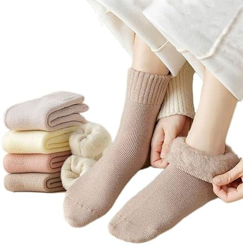 OLBUPS 3 Pairs of Wool Socks, Women'S Winter Fleece Socks, Thickened Warm Tube Autumn and Winter Super Thick Stockings