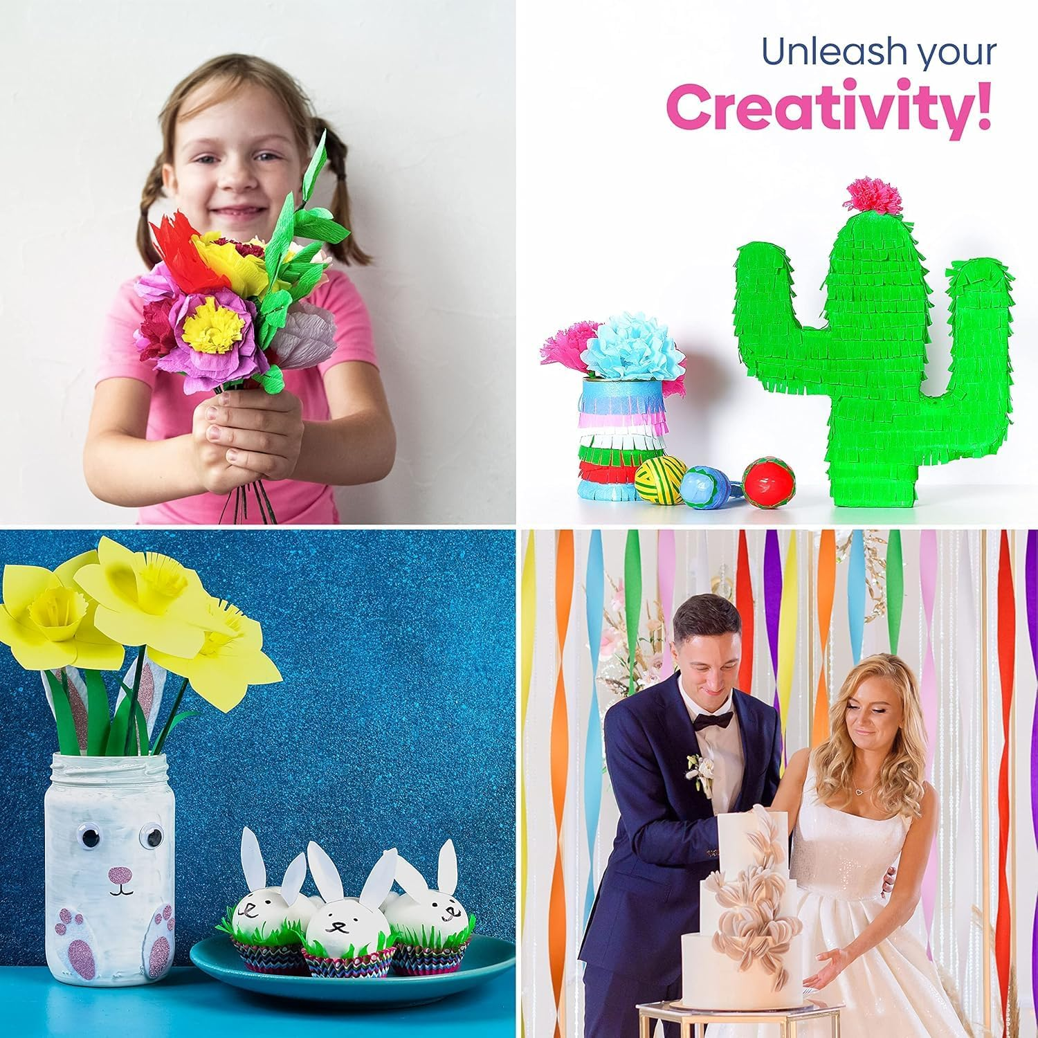 Crepe Paper Streamers Pack of 8 Unique Color Rolls - Great Stretch & Easy to Twist 82Ft Long for Birthday, Bridal Shower, Christmas, In-Door Fun Party & Rainbow Decorations image number 2