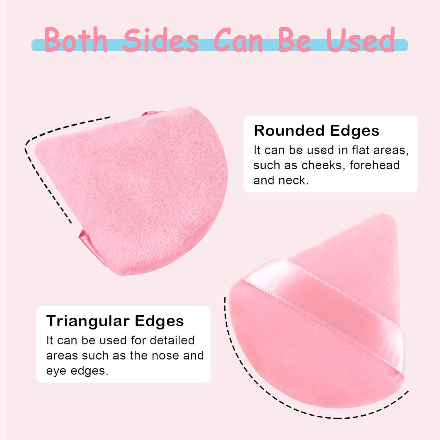 Tehttz 20Pcs Triangle Powder Puff, Makeup Sponges for Loose Powder and Body Powder Face Sponge with Strap, Face Makeup Puff Beauty Makeup Tools (Pink) image number 5