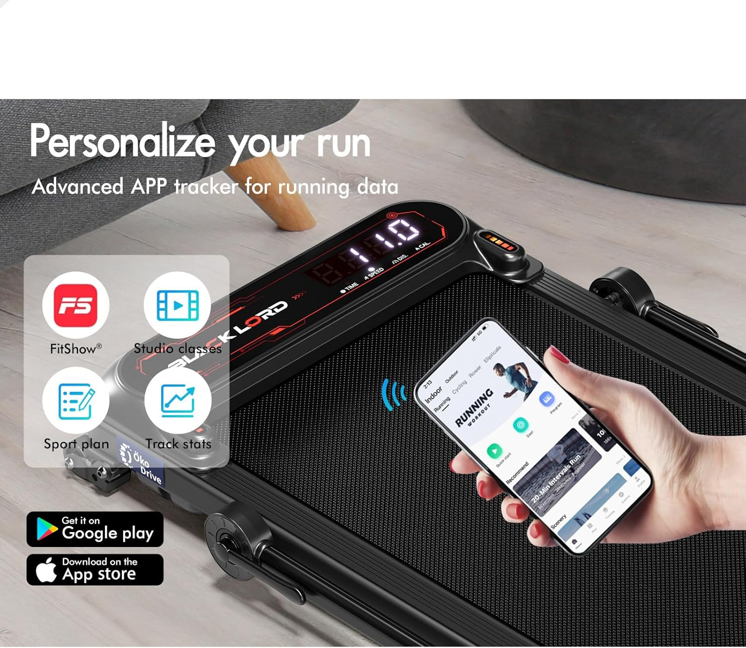 BLACK LORD X7-H Series Black Walking Pad under Desk with 3-Level Incline and Foldable Handle, 3.0HP Treadmill 11KM/H Max Speed, Jogging Running Machine for Home Gym Work Out image number 1