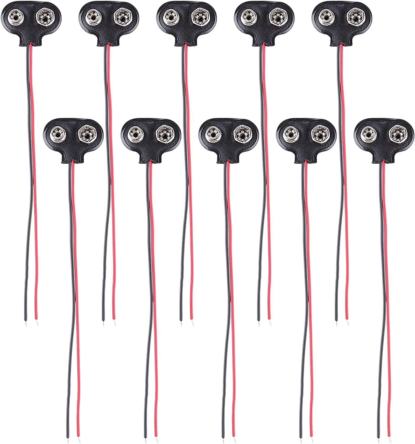 9V Battery Clip Connector, Tunghey 10 Pack 9V Battery Clip Connector, T Type Faux Leather Long Cable Housing Connection