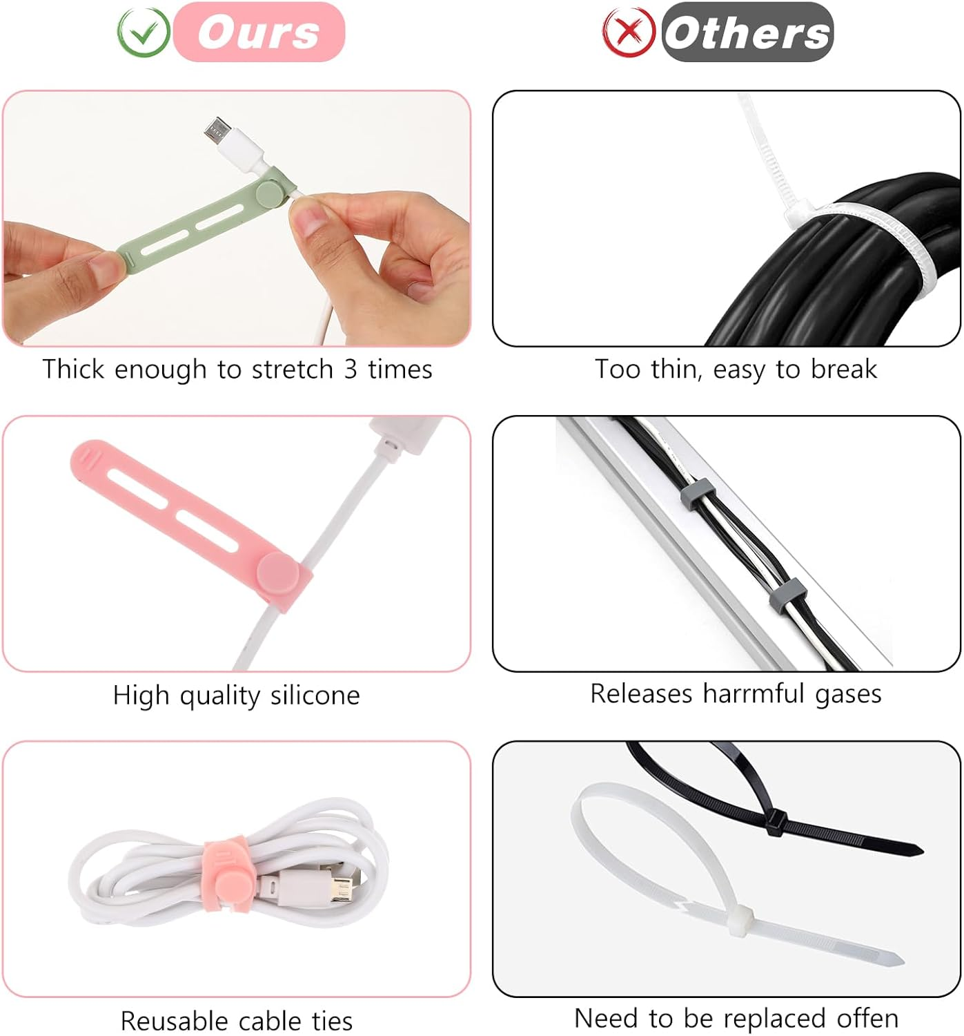 Molain Reusable Cable Ties, 20Pcs Adjustable Silicone Cable Straps Wire Organizer for Charging Cords Earphone Computer Wire Desk Cable Management Travel Accessories(Yellow+Pink+Purple+Green) - Yellow+Pink+Purple+Green image number 1