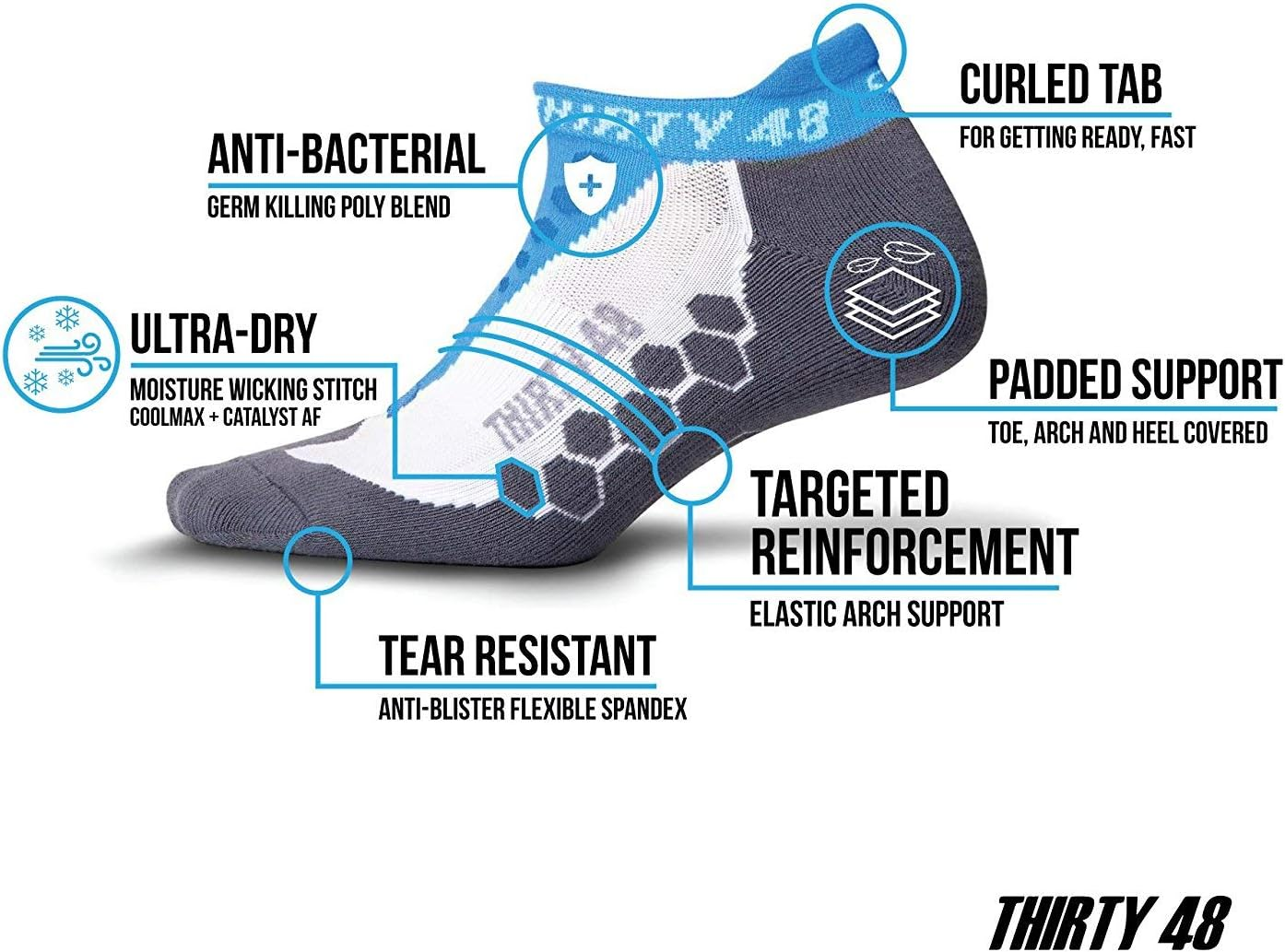 Thirty 48 Running Socks for Men and Women by Features Coolmax Fabric That Keeps Feet Cool & Dry - 1 Pair, 3 Pair, or 6 Pair