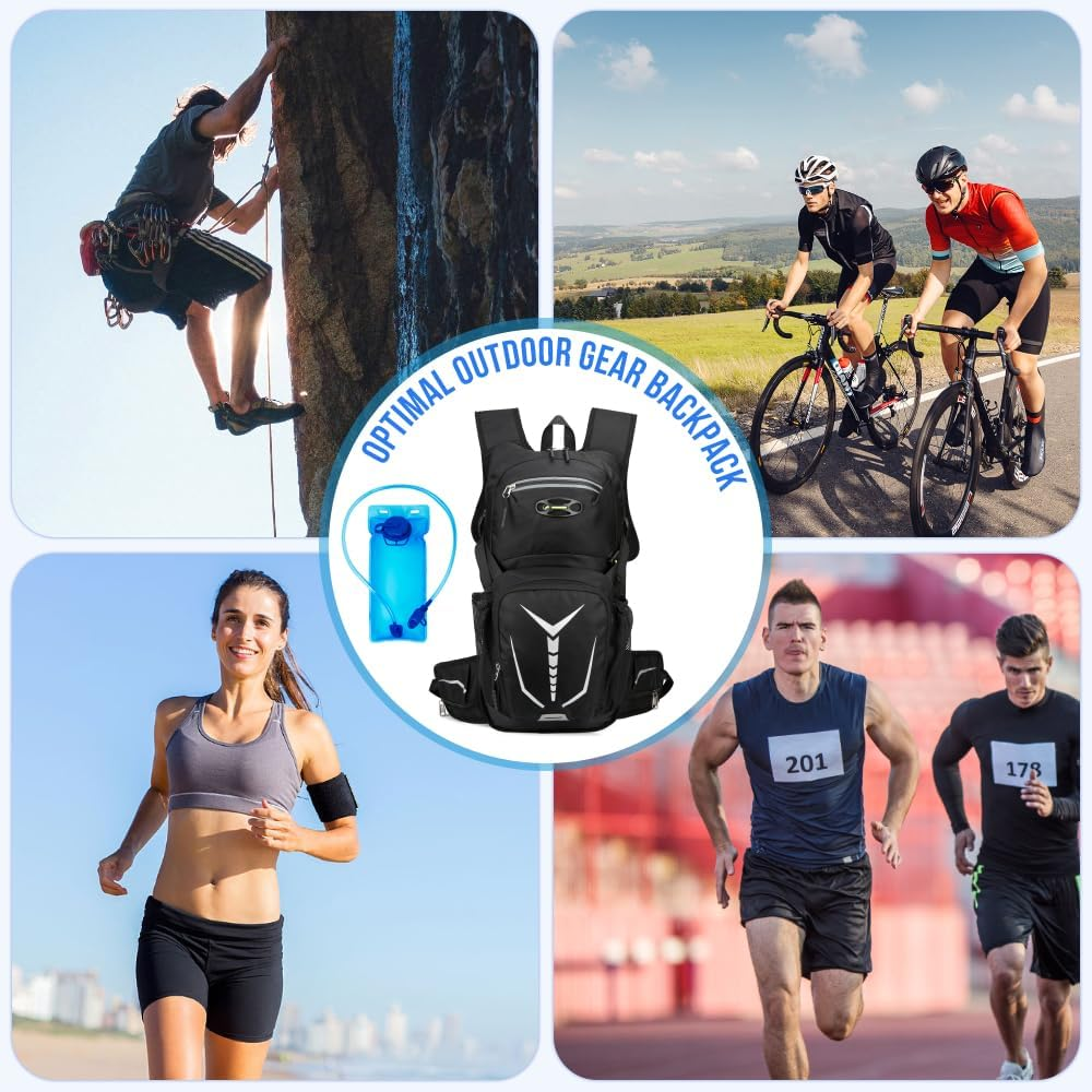 WOTOW Hydration Backpack - Lightweight Hydration Pack with 2L Water Bladder and Cooling Sleeves - Water Backpack Rucksack for Hiking Running Camping Biking Cycling
