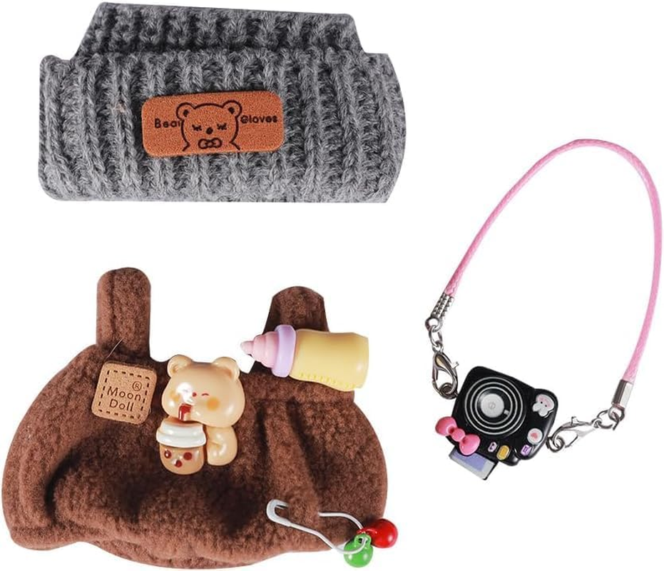 E-TING 17Cm Doll Clothes Accessories Sets Fitted for Sitting/Standing Style Plush Doll 1 Hat+1 Sweater+1 Baby Blue Fashionable Overalls (Pink Star Dolls Clothing) image number 1