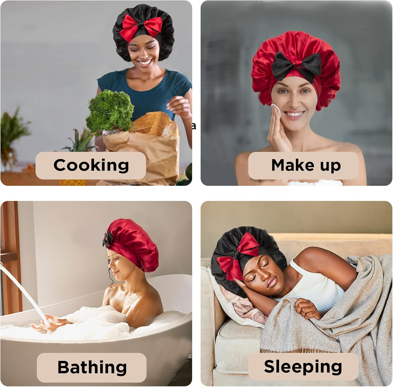 Satin Bonnet Silk Bonnet Hair Bonnet for Sleeping Large Bonnet for Women Reversible Bonnet Tie Band for Natural Curly Hair