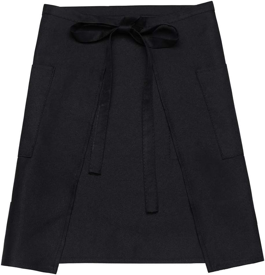 SENRISE Waist Apron Waist Apron with 2 Pockets, Waiter Server Short Half Aprons for Women Men, Waitress Aprons - Cotton Short Apron for Kitchen Restaurant - Black-20Pcs image number 3
