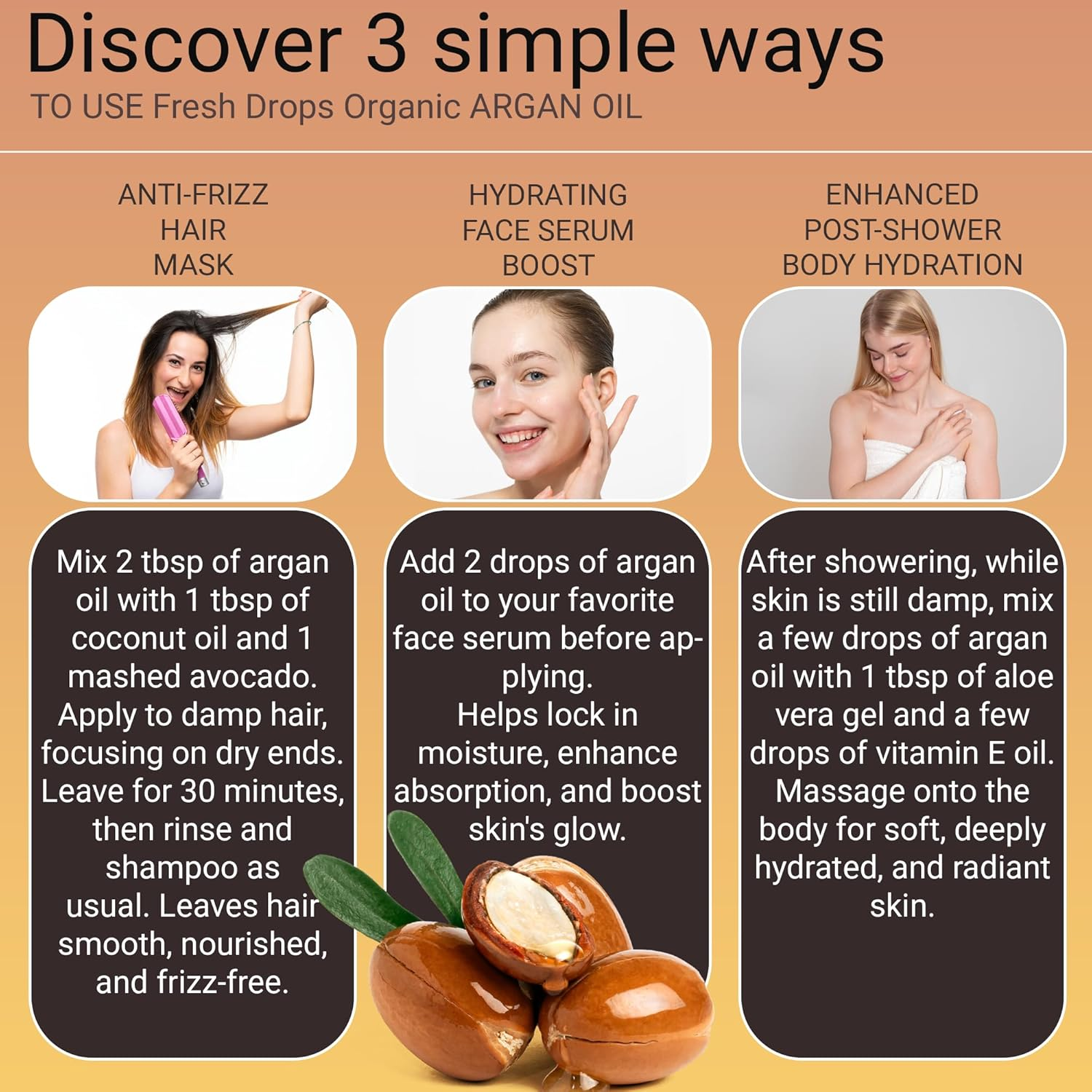 Fresh Drops Organic Argan Oil 50Ml &ndash; 100% Pure Cold Pressed, Natural Moisturizer for Skin, Hair, Face & Nails &ndash; Glass Dropper Bottle image number 4