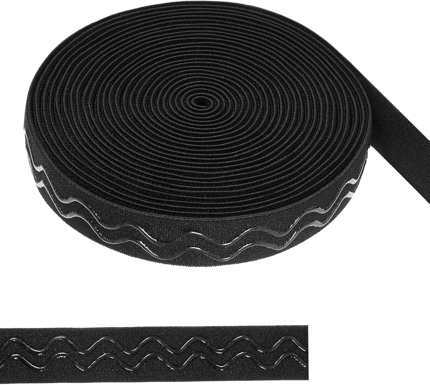 5 Yds Non-Slip 20Mm Elastic Ribbon, Wave Silicone Grip Tape, Stretchy Rubber Straps for DIY Sewing Crafts, Sports Gear, Waistbands - Durable, Flexible & Stylish Black Bands image number 6