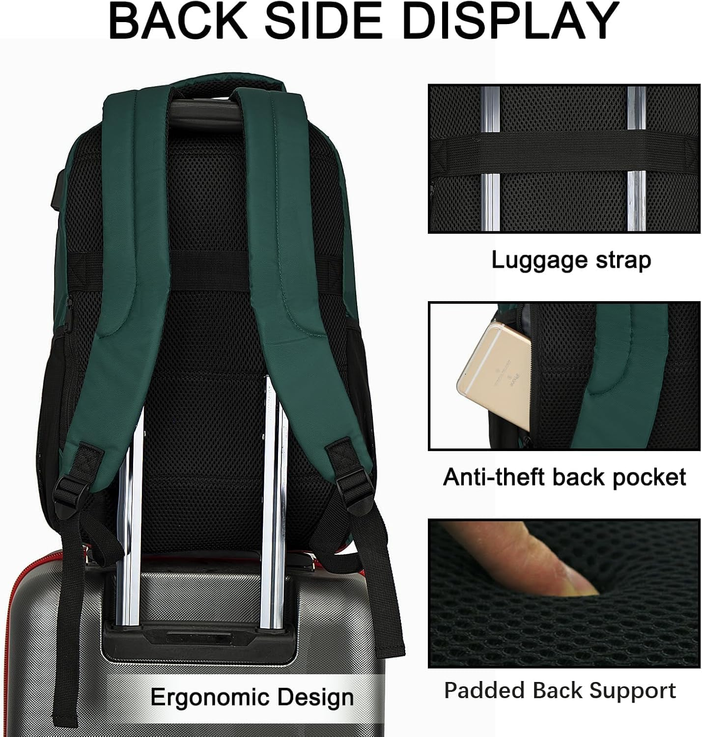 15.6 Travel Laptop Backpack with USB Charging Port, Men Man Women Back Pack,Work,Casual College,High Schol Book Bag for Teens Lightweight Waterproof Casual Notebook Bag - Blue image number 4