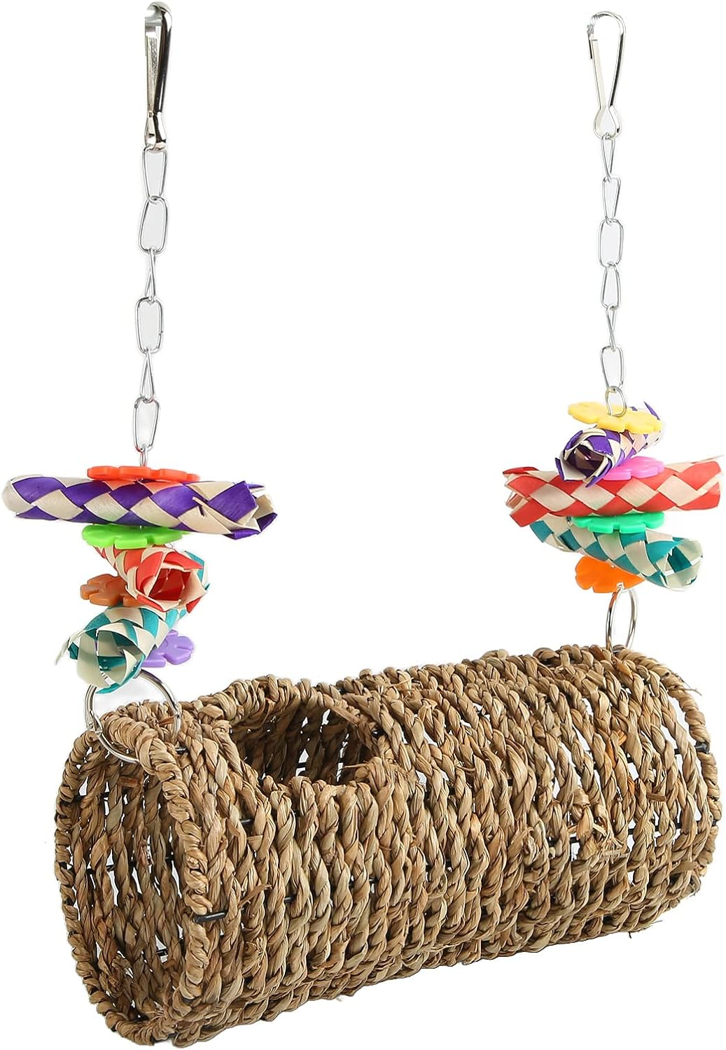 Parrot Grass Tunnel, Seagrass Bird House Bird Parrot Sea Grass Tent Parrot Tunnel with Holes, Hanging Hammock Swing Nest, Birdcage Accessories for Cockatiel Budgie Hamster image number 5