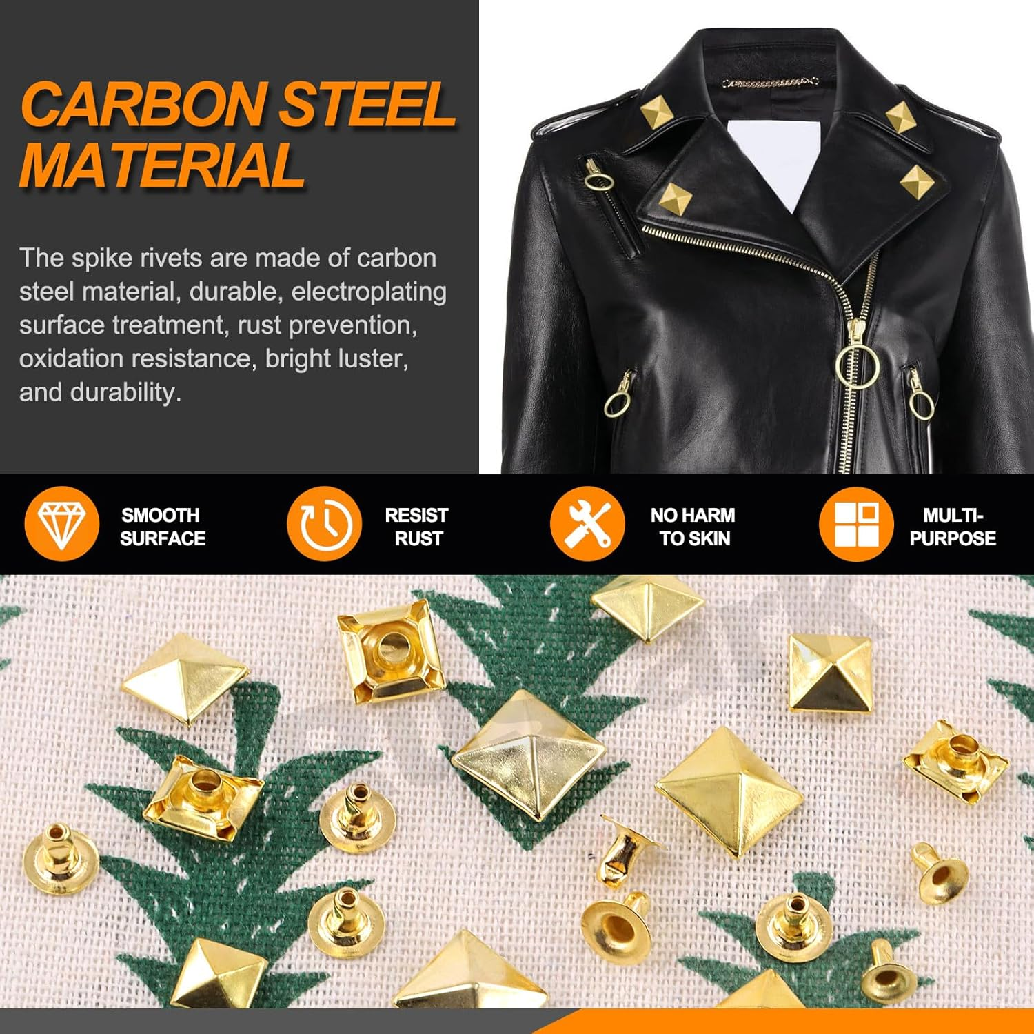 Rustark 150 Sets 6 Sizes 6Mm 7Mm 8Mm 9Mm 10Mm 12Mm Silver Pyramid Rivet Square Leather Rivets Kit Metal Studs Pyramid Rapid Rivet Studs Assortment Kit for DIY Leather Craft Decorations image number 2