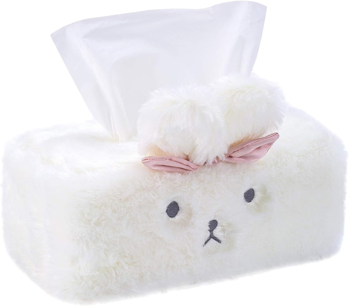 SQUISHY DOT Cute Tissue Box Cover, Tissue Box Cover, Tissue Holder Decorative, Fluffy Plush Cover, Office Desk, Bedroom/ Living Room and Car Accessories, Bunny Rabbit Tissue Box Cover, Kawaii Plush image number 4