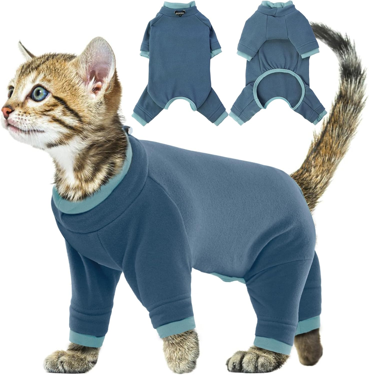 Cat Clothing, Cat Bodysuit after Surgery Post-Operative Clothing for Cats, Body Operation Recovery, Anti-Leaking, Long Sleeve, 4 Legs, Onesie, Cat Clothing, Shirts, 4-Legged (Blue-Grey, L)