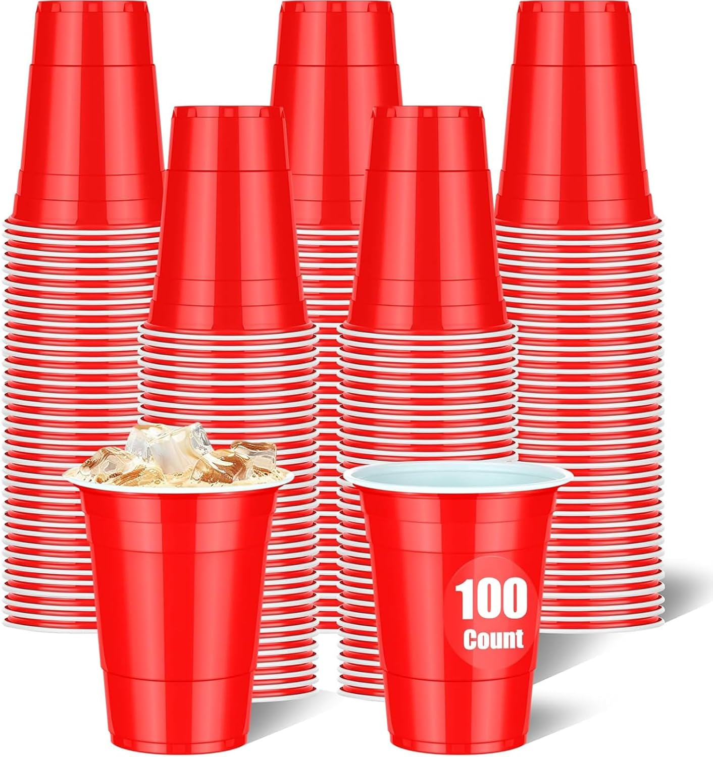 16Oz Red Plastic Party Cups: 100 Pack Reusable Blank Plastic Cups Food-Grade Party Cold Drink Cups Red Cups for Parties, Weddings, Events or DIY Projects,Durable,Resistant,Bpa Free, Recyclable
