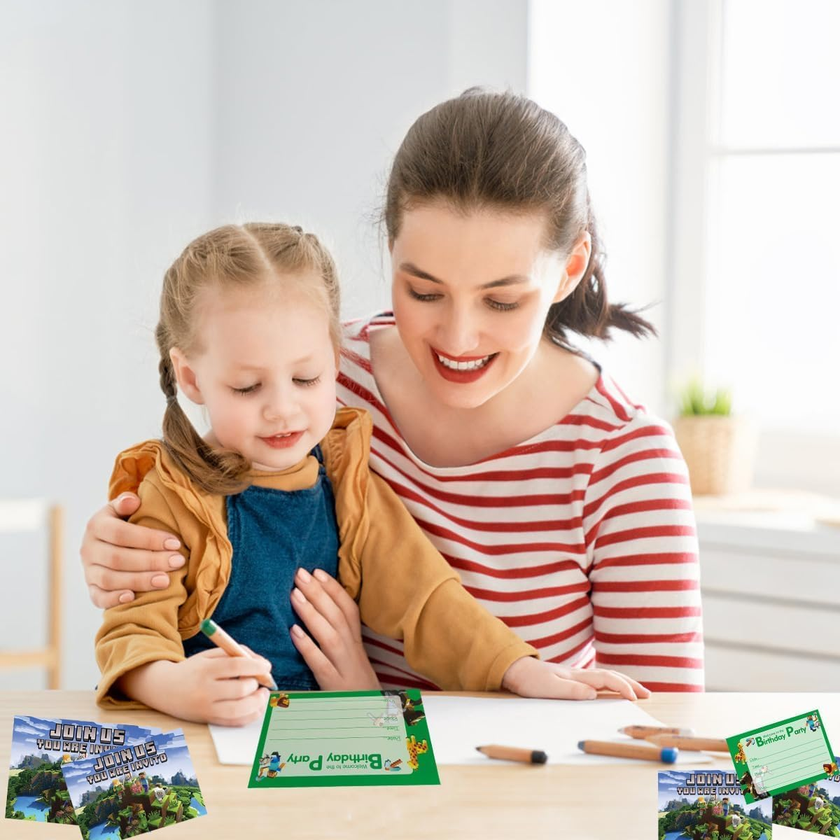 106 PCS Gaming Party Bag Fillers, Miner Party Favours, Miner Party Bag Filler Set with Keychain Slap Bands Party Bags Stickers Invitations Cards, Birthday Party Supplies for Kids image number 2