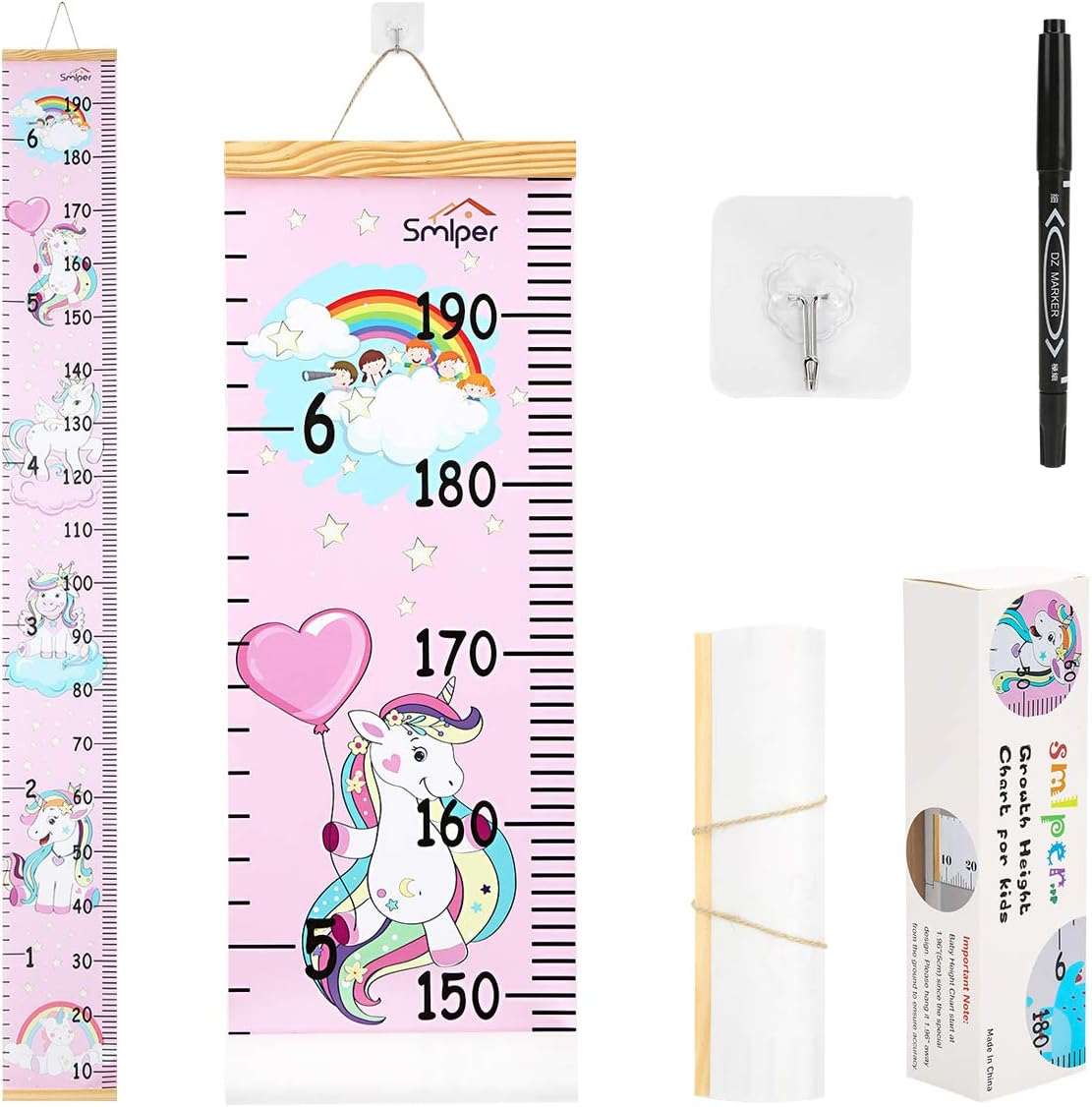 Growth Chart for Kids,Child Height Chart Ruler for Wall,Wood Frame Fabric Canvas Height Measurement Ruler for Kids Nursery Room,Removable Wall Decor 79"X7.9"