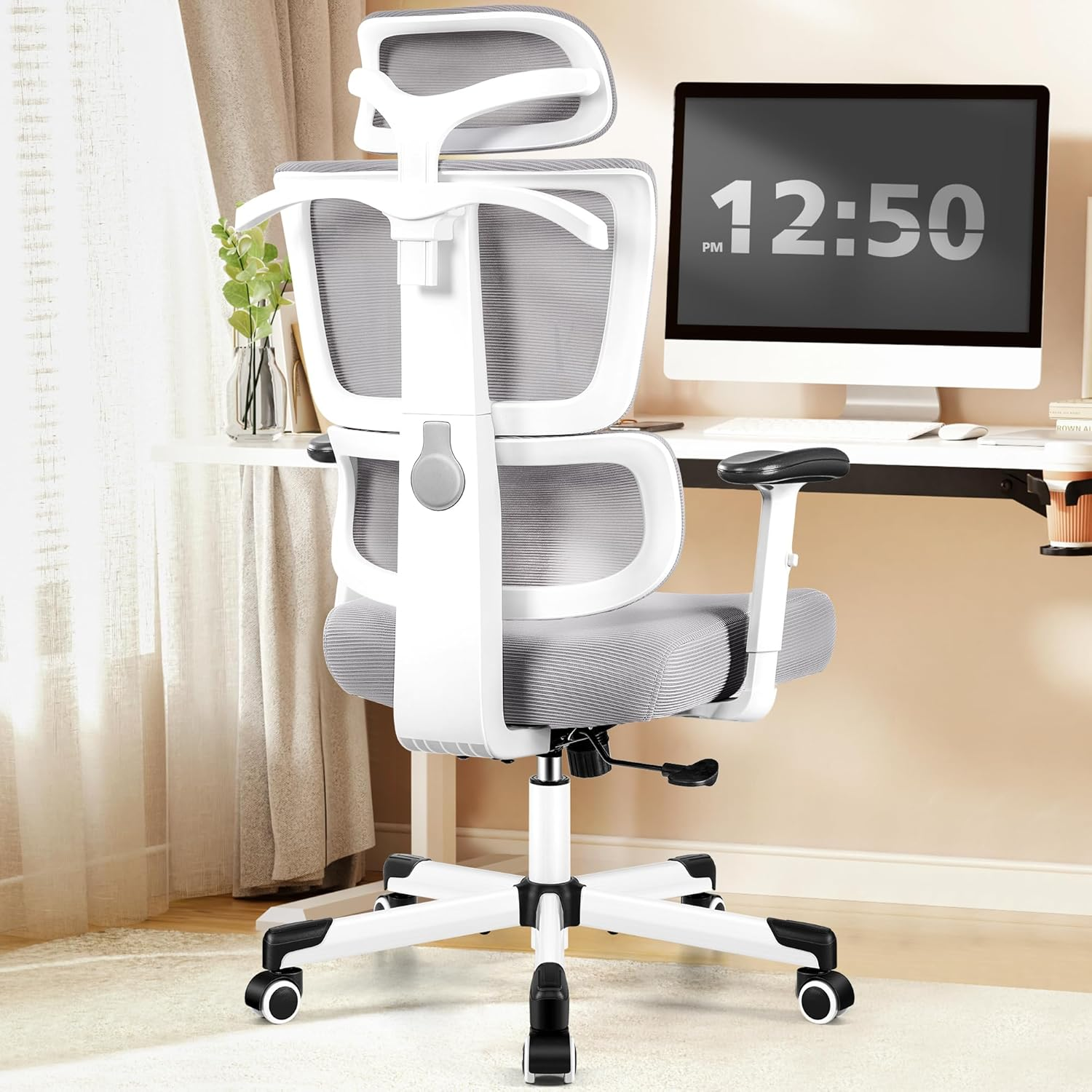 Primy Office Chair Ergonomic Desk Chair, High Back Breathable Mesh Office Chair with Lumbar Support Reclining Chair, Comfy Big and Tall Home Office Chair, Adjustable Armrests Computer Chair(Black)