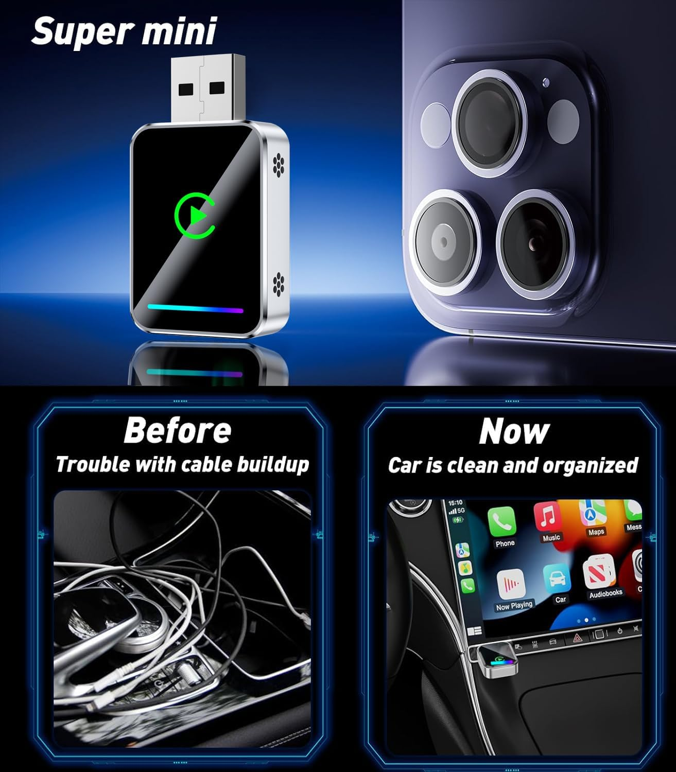 Wireless Carplay Adapter,Wireless Carplay&Android Auto Adapter,Android for Carplay-3S Auto-Connect with Heat Dissipation, Compatible with Cars with Built-In Carplay/Android Auto image number 1