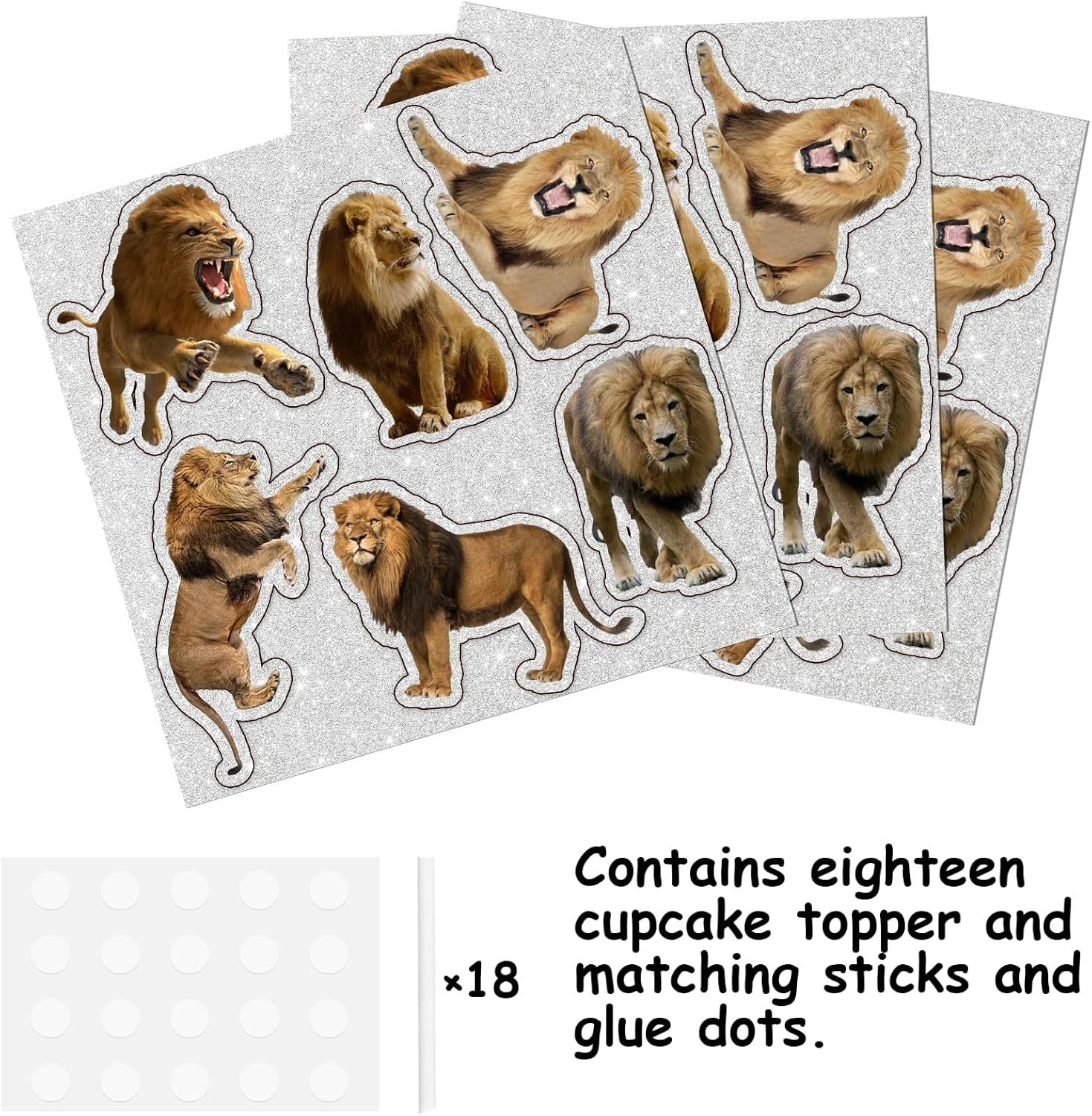 18Pcs Gold Glitter Lion Dessert Cupcake Topper Pick for Animals Theme Decor Supplies Baby Shower Boy Girl Happy Birthday Party Decoration image number 6