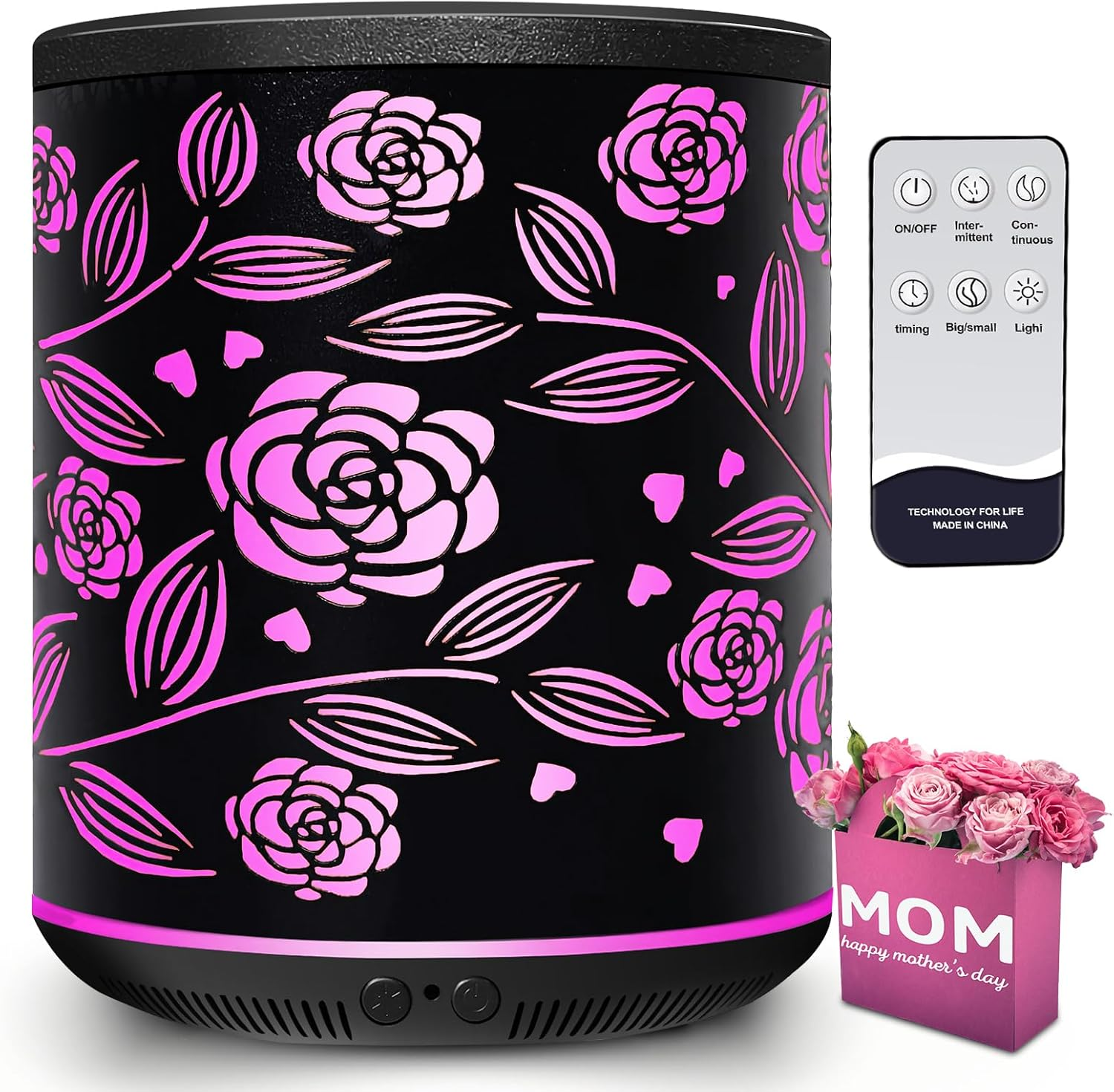 Sunfuny Essential Oil Diffuser, Aromatherapy Metal Oil Diffuser 400Ml with Remote Control, Ultrasonic Aroma Diffuser Mini Air Humidifier Fragrance Vaporizer with 7 Color LED Light (Black Forest Iron)