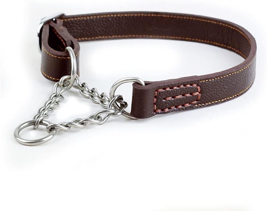 Love Dream Martingale Collars for Dogs, Leather Training Dog Collar, Stainless Steel Chain Anti-Escape No Pull Dog Collar for Medium Large Dogs (M(13.8"-18.9"), Brown)
