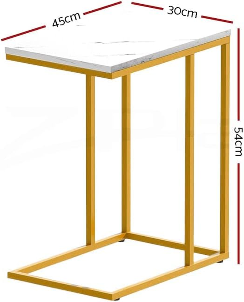 Artiss Coffee Table Marble Effect round Sofa Side Bedside Tables Laptop Desk, Home Furniture Living Room Office Wooden Rectangular End Golden Metal Frame Particle Board Simple Assembly image number 1