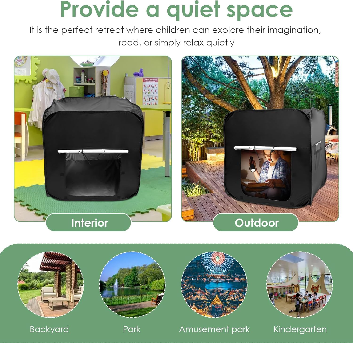 Pop up Black Out Tent, Sensory Calming Hideout, Calming Tent, Portable Foldable Pop up Black Out Tent Lightweight Sensory Calming Hideout Home Calming Tent for Kids Black image number 4