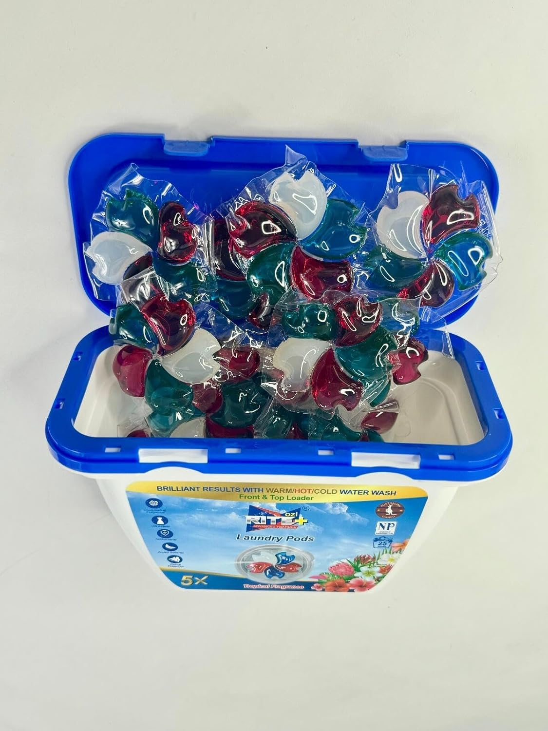 Laundry Capsules, Pods Tropical Fragrance Non-Phosphorus, Anti-Bacterial with Added Softener Power of 5, Front and Top Loader, 25 Washes image number 1