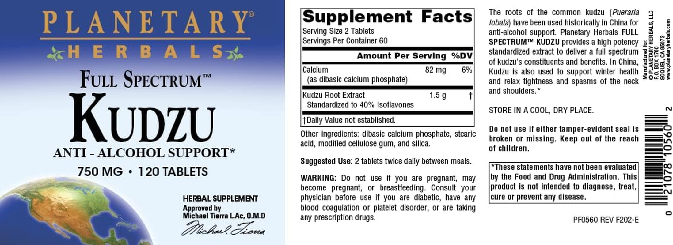 Planetary Herbals - Kudzu Full Spectrum 750 Mg. - 120 Tablets image number 1