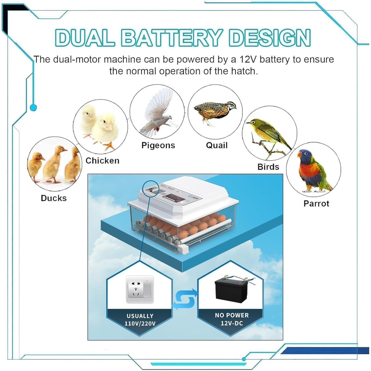 12 Egg Incubator with Humidity Temperature Display, Egg Candler, Automatic Turner, for Hatching Chickens,Chicken Incubator (White) image number 4