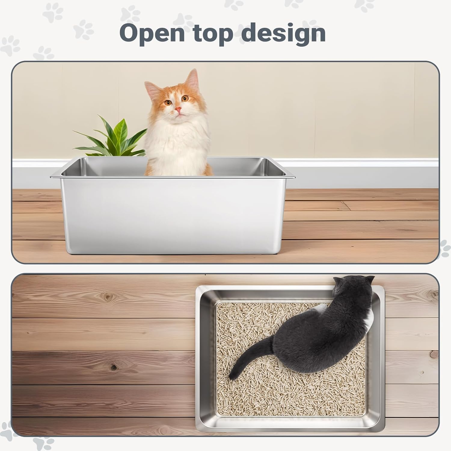 Stainless Steel Cat Litter Box - Shakico Metal High Sided Litter Pan Tray, No Smell, Non Stick, Easy to Clean, Pet Toilet Supplies for Indoor Large and Medium Cats, Puppy, Kitten, Kitty, Rabbit image number 5