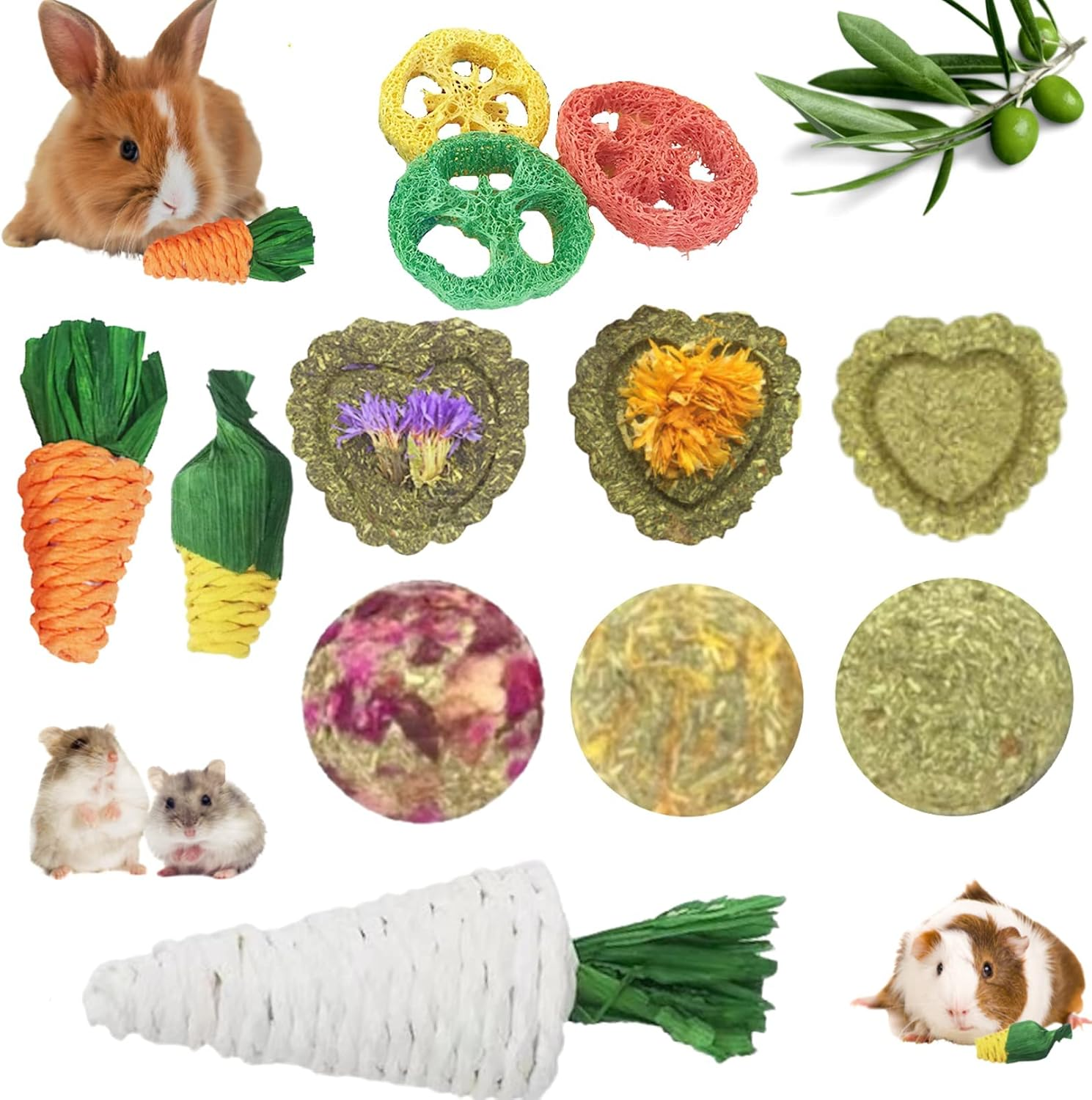 12 PCS Rabbit Toys, Bunny Toys for Rabbits, Guinea Pig Chinchilla Hamster Bunny Rabbit Chew Toys, Small Animal Teeth Care, Chinchilla Hamster Guinea Pig Rabbit Treats image number 2