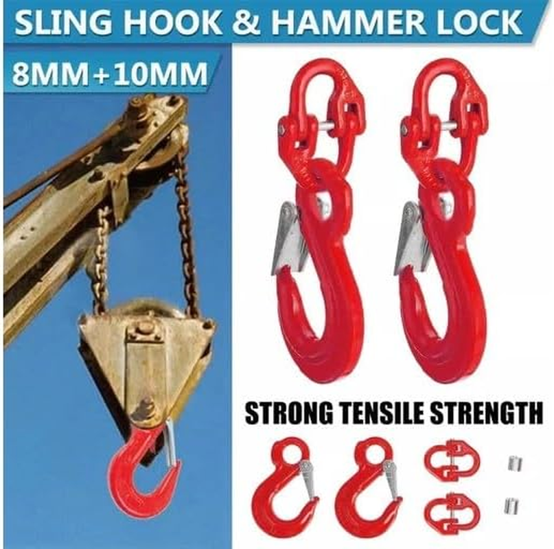 LEDON 2Pack Heavy Duty Caravan Safety Chain Hooks - 8Mm Hammerlock & 10Mm Eye Sling Hook, Zinc Plated for Trailer, Boat, Towing & Recovery image number 1