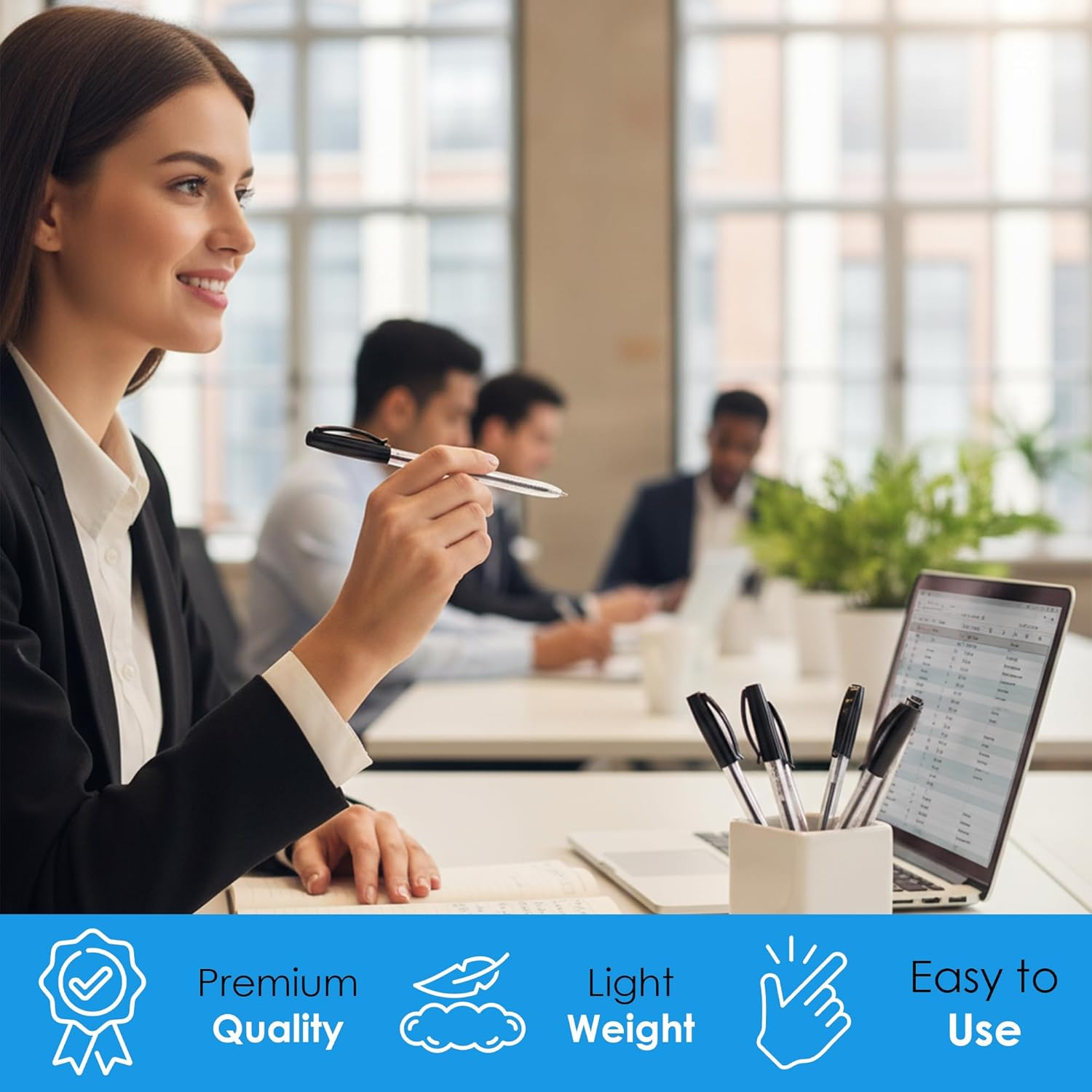 Premier Stationery Ball Point Pen, Black Ink, 1 X 100 Pack (100 Pens) | Smooth Writing | Ideal for Office, School, Exams & Everyday Use image number 4