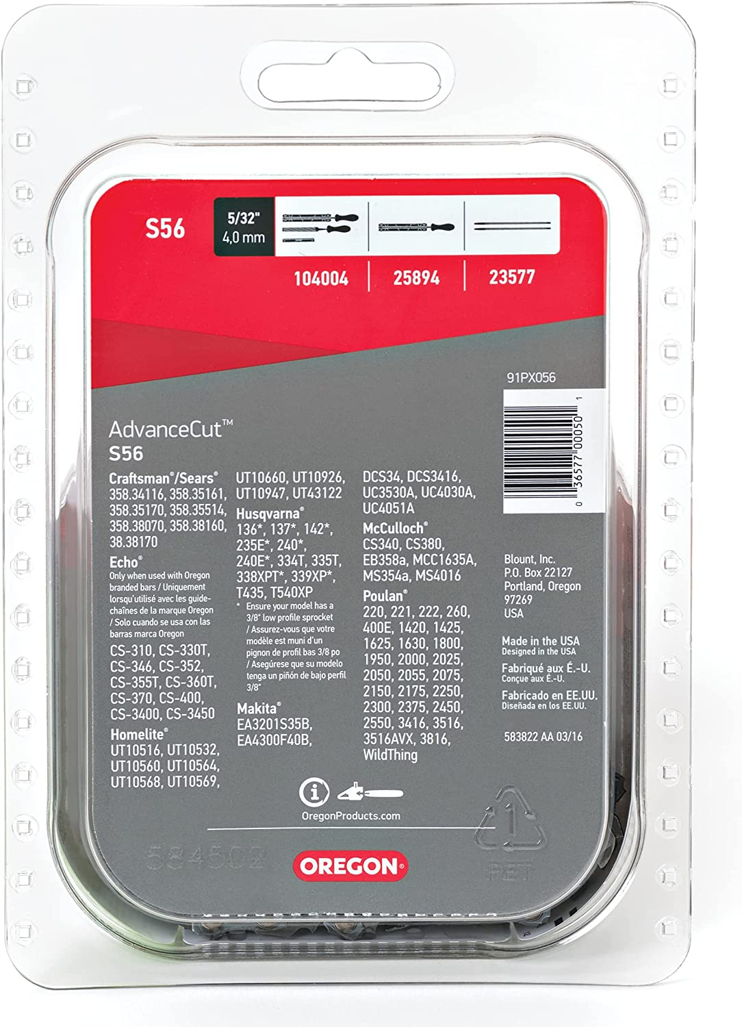 Oregon S56 Advancecut 16-Inch Chainsaw Chain Fits Craftsman, Echo, Homelite, Poulan, Remington image number 2