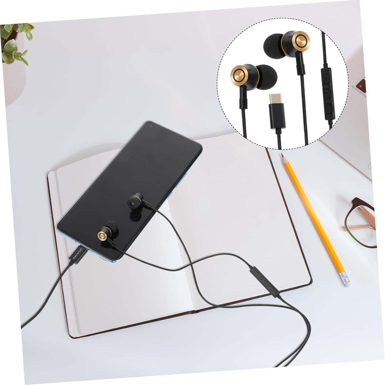 SEWACC USB C Earphones with Microphone and Volume Control, In-Ear Noise Cancelling Headset for Phone, Metal Wired Earbuds for Travel and Daily Use, Black image number 5