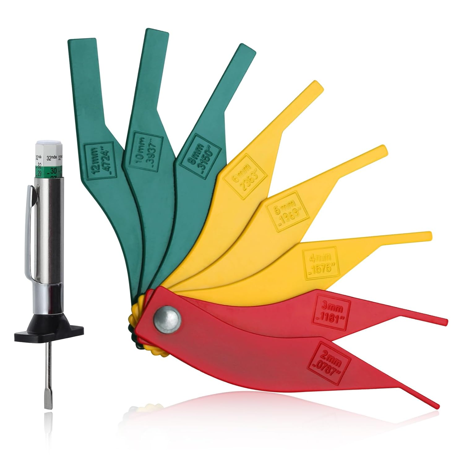 SPEEDWOX Brake Lining Thickness Gauge 8PCS SAE & Metric Automotive Brake Pad Measure Ruler Tire Tread Depth Gauge Tool Brake Lining Gauge Set Color Coded - 2Mm to 12Mm for Motorcycle Car Truck and Bus image number 2