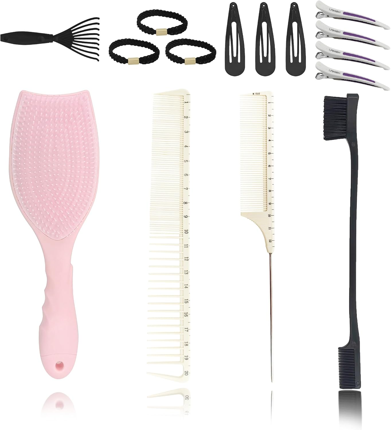 Hair Brush Set with Hairs Clip Ties 15PCS Women Styling Brushes Gifts Chrimstas Birthday Festival Detangling Hairbrush Rat Tail Comb for Parting Styler Hair Care image number 3