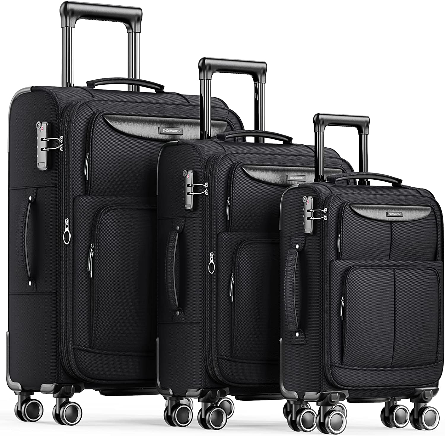 SHOWKOO Luggage Sets 3 Piece Softside Expandable Lightweight & Durable Suitcase Sets Double Spinner Wheels TSA Approved Lock (20In/24In/28In)