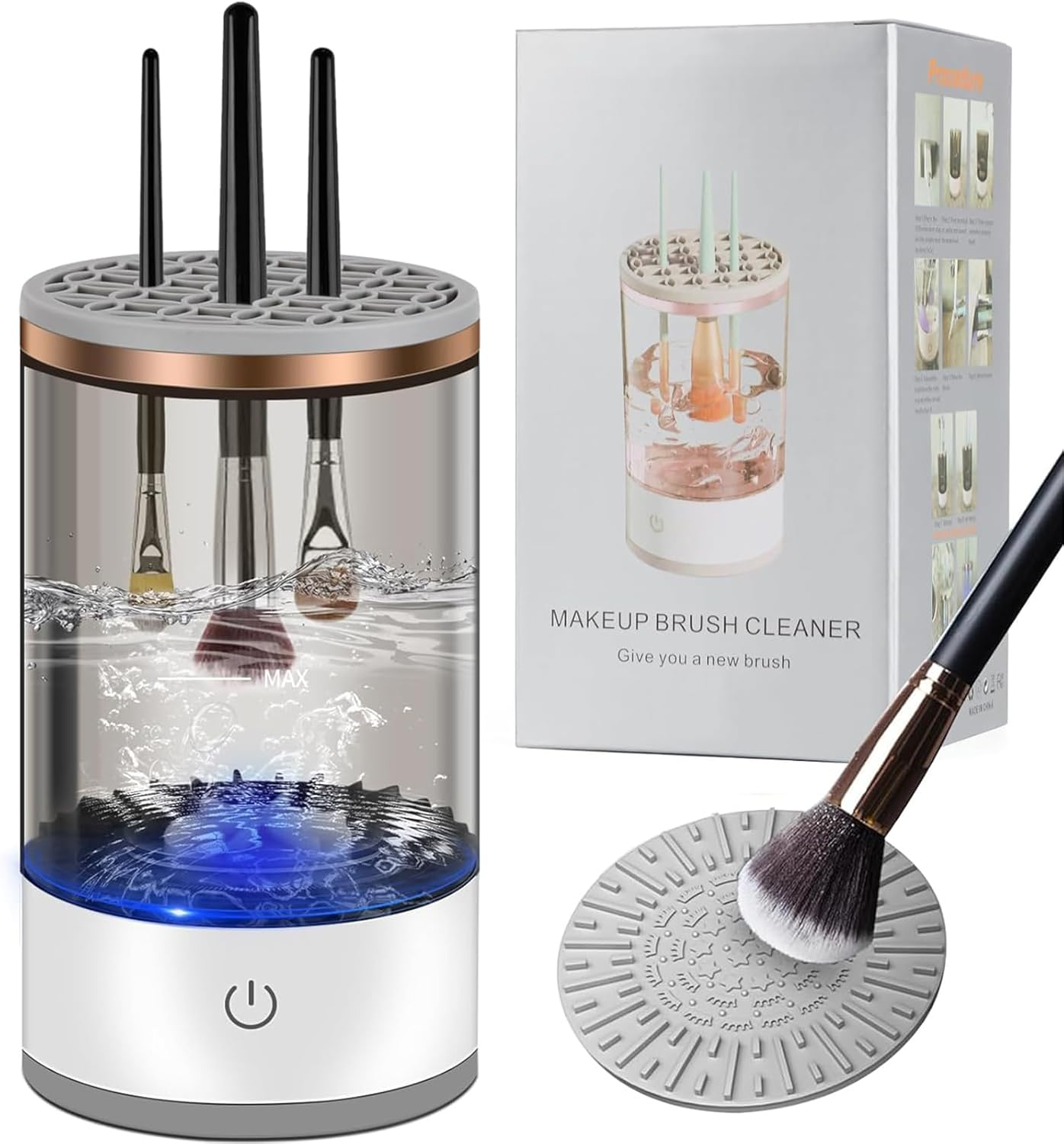 Annuoyi Electric Makeup Brush Cleaner,Automatic Spinning Cosmetic Brush Cleaner Machine with Brush Clean Mat USB Charging,For All Size Beauty Makeup Brushes Set image number 1