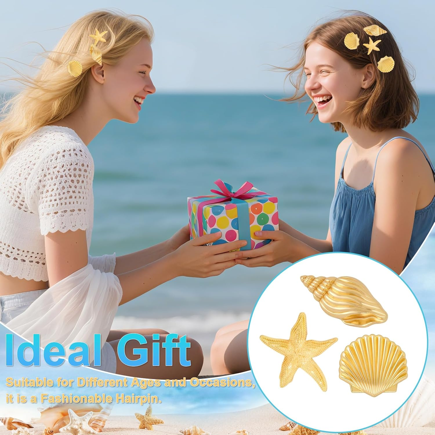 9Pcs Small Starfish Hair Clip Cute Metal Hair Clips Gold Hair Pins for Women Girls Cute Hair Accessories Metal Hair Barrettes Mini Alligator Clips Fashion Shells Beach Vacation Stuff Aesthetic Gift