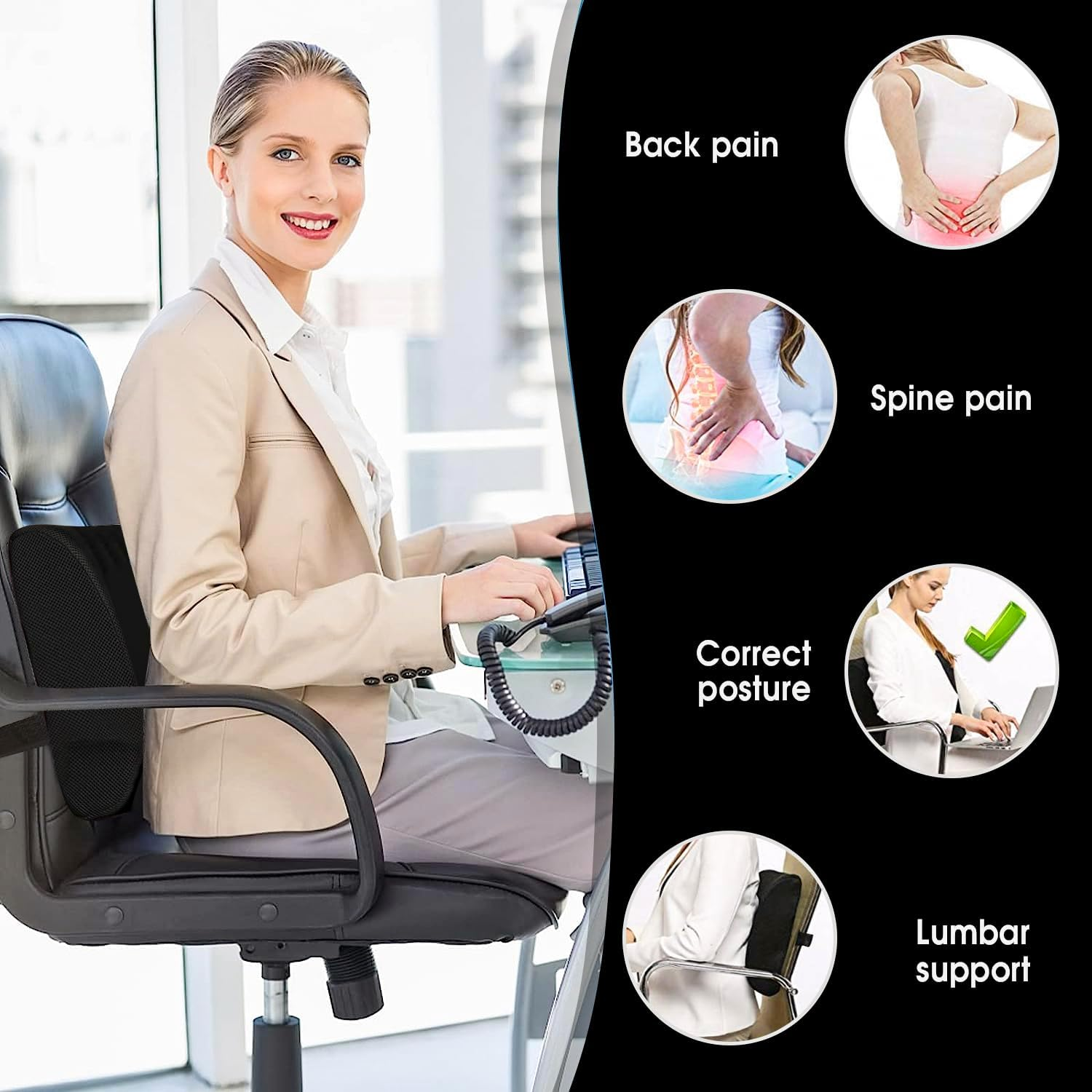 Lumbar Support Pillow Improves Posture, Superior Office Chair Back Support for Gaming and Desk Chairs, Versatile Use Lower Back Cushion Pillow for Car, Couch image number 1