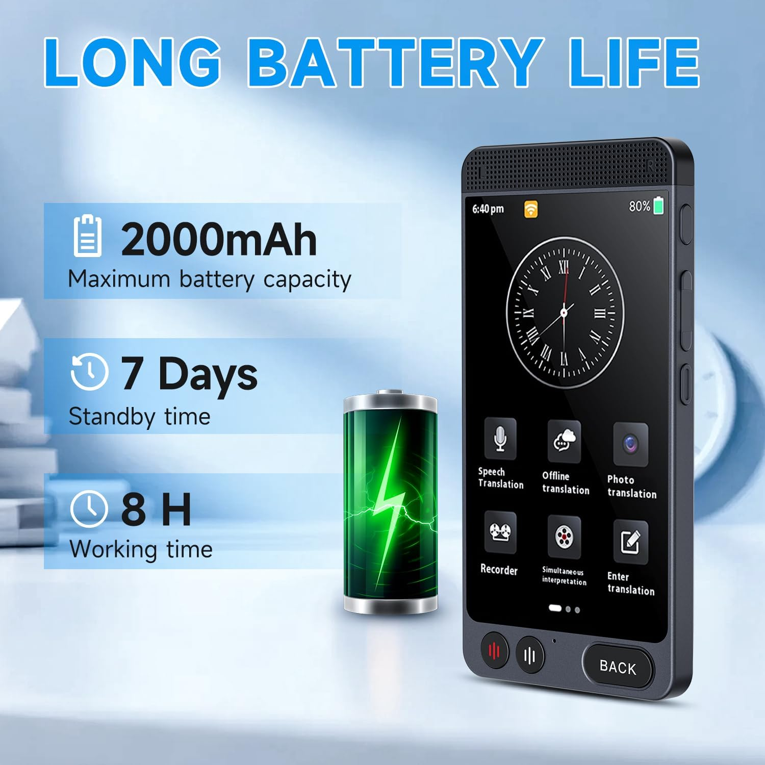 Language Translator Device, D21 Two Way Real-Time Voice/Photo Translator for 142 Languages, Portable Online/Offline Instant Translation for Business Learning Travel with 4.0'' Screen image number 2