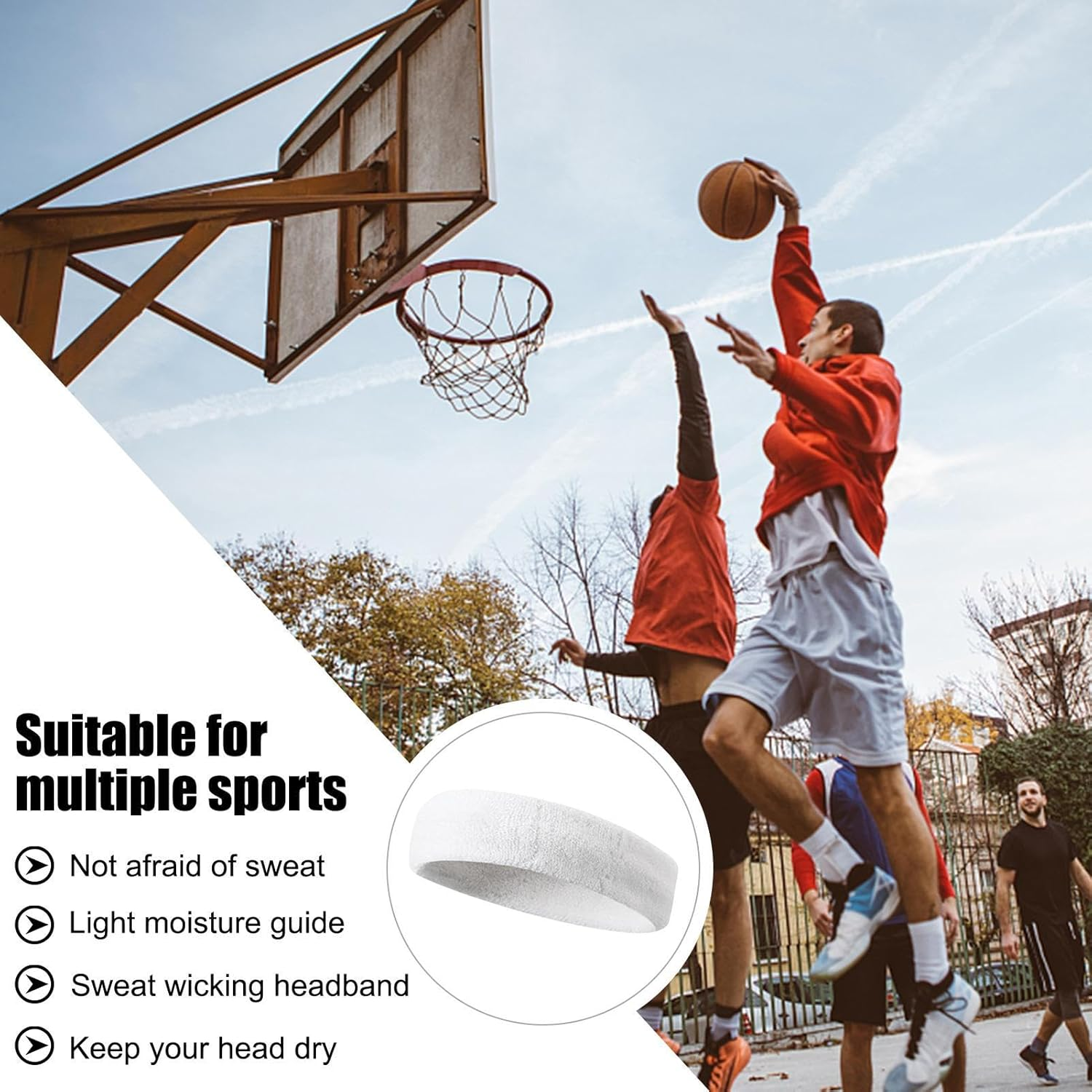 Sports Headband Women Men Sweatbands Head Forehead Terry Cloth Headband Sports Headbands Moisture Wicking Athletic Cotton Terry Sweatband Sweat-Absorbing Headband - Black image number 4