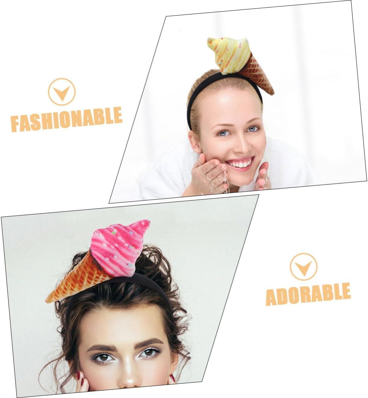 Hohopeti 2Pcs Plush Ice Cream Headbands for Women Funny Hair Accessories for Festivals and Parties Secure Fit Gentle Hair Reliable Hold for Makeup and Spa Activities image number 5