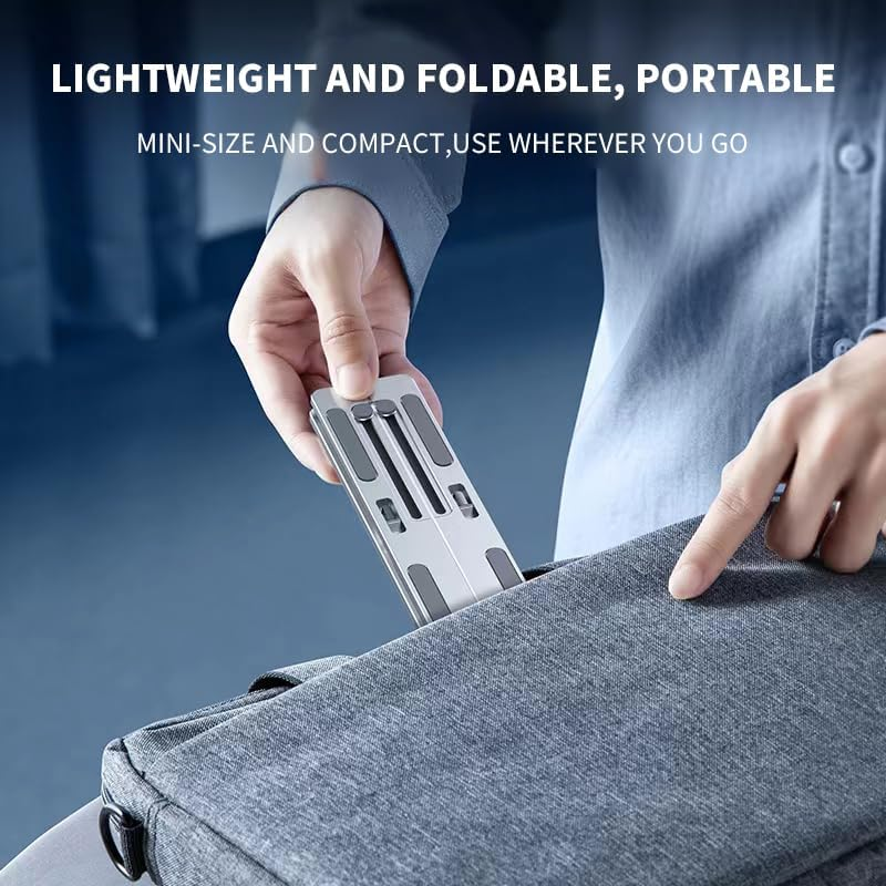 Lightweight Aluminum Laptop Stand,Portable & Foldable with Ergonomic 6-Height Adjustable Computer Stand, Compatible with Air, Pro, Dell, HP, Lenovo More 10-15.6" Laptops (Black)