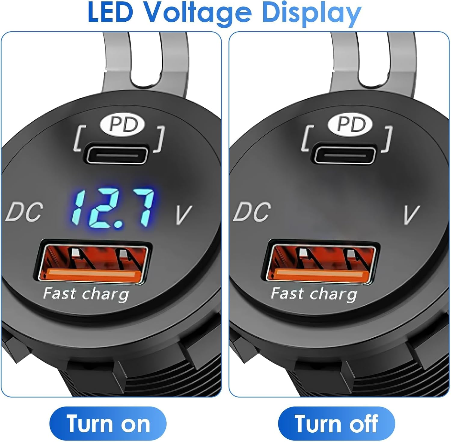USB C and USB a Car Socket, 70W Waterproof 12V/24V PD+QC3.0 Fast Charger with LED Indicator for Car/Motorcycle/Boat, Can Charge Mobile Phone/Tablet/Digital Camera image number 2